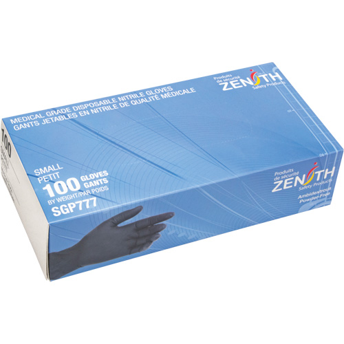 Puncture-Resistant Medical-Grade Disposable Gloves, Small, Nitrile, 5-mil, Powder-Free, Black, Class 2 Helyx Safety & Industrial Supplies