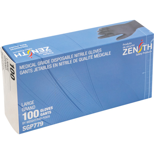 Puncture-Resistant Medical-Grade Disposable Gloves, Large, Nitrile, 5-mil, Powder-Free, Black, Class 2 Helyx Safety & Industrial Supplies