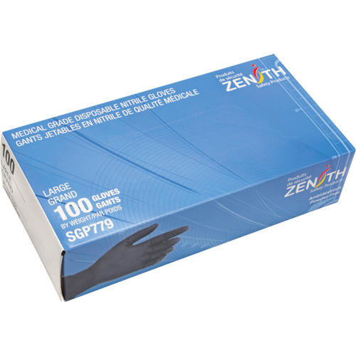 Puncture-Resistant Medical-Grade Disposable Gloves, Large, Nitrile, 5-mil, Powder-Free, Black, Class 2 Helyx Safety & Industrial Supplies