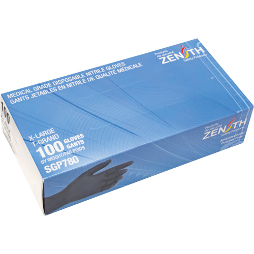 Puncture-Resistant Medical-Grade Disposable Gloves, X-Large, Nitrile, 5-mil, Powder-Free, Black, Class 2 Helyx Safety & Industrial Supplies