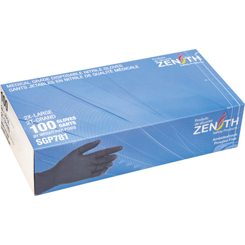 Puncture-Resistant Medical-Grade Disposable Gloves, 2X-Large, Nitrile, 5-mil, Powder-Free, Black, Class 2 Helyx Safety & Industrial Supplies