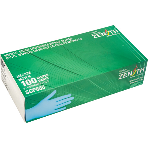 Gants jetables de calibre m&eacute;dical r&eacute;sistants &agrave; la perforation, Moyen, Nitrile, 3,5 mils, Sans poudre, Bleu, Classe 2 Helyx Safety & Industrial Supplies