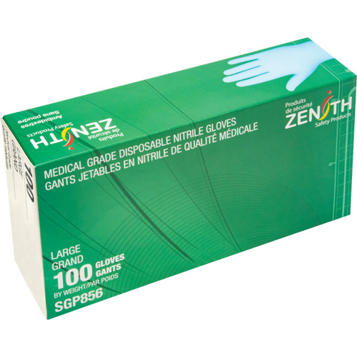 Puncture-Resistant Medical-Grade Disposable Gloves, Large, Nitrile, 3.5-mil, Powder-Free, Blue, Class 2 Helyx Safety & Industrial Supplies