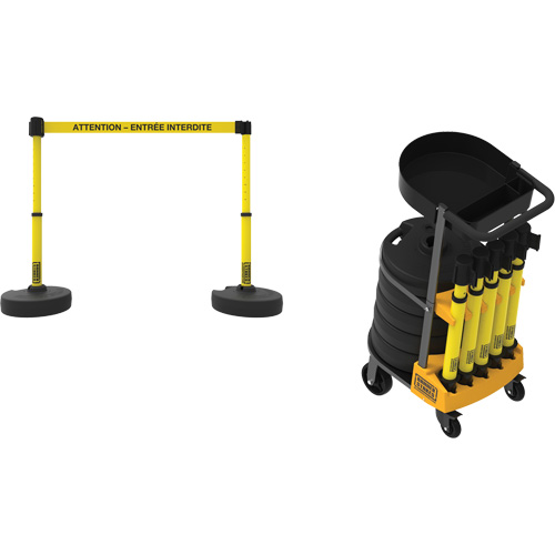 Plus Portable Barrier System Cart Package with Tray, 75' L, Metal/Plastic, Yellow Helyx Safety & Industrial Supplies