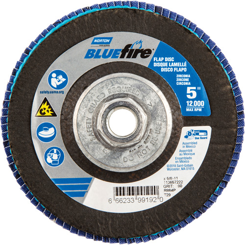 Disque &agrave; lamelles BlueFire, 5" x 5/8"-11, Type 29, Grain 80, Alumine de zirconium Helyx Safety & Industrial Supplies