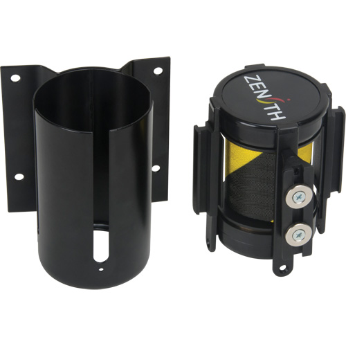 Barri&egrave;re &agrave; fixation murale avec ruban magn&eacute;tique, Acier, Fixation par vis, 7', Ruban Noir et jaune Helyx Safety & Industrial Supplies