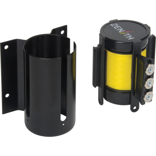 Wall Mount Barrier with Magnetic Tape, Steel, Screw Mount, 12', Yellow Tape Helyx Safety & Industrial Supplies