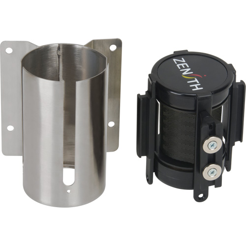Barri&egrave;re &agrave; fixation murale avec ruban magn&eacute;tique, Acier, Fixation par vis, 7', Ruban Noir Helyx Safety & Industrial Supplies