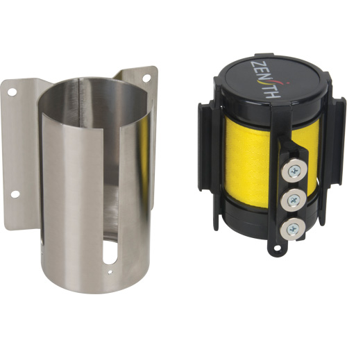 Wall Mount Barrier with Magnetic Tape, Steel, Screw Mount, 12', Yellow Tape Helyx Safety & Industrial Supplies