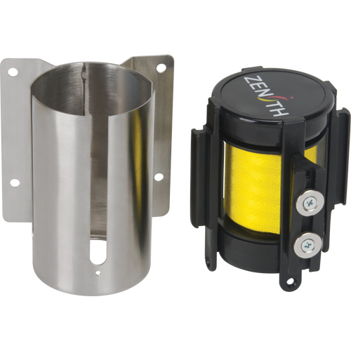 Wall Mount Barrier with Magnetic Tape, Steel, Screw Mount, 7', Yellow Tape Helyx Safety & Industrial Supplies