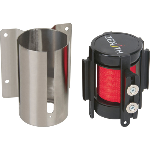 Barri&egrave;re &agrave; fixation murale avec ruban magn&eacute;tique, Acier, Fixation par vis, 7', Ruban Rouge Helyx Safety & Industrial Supplies
