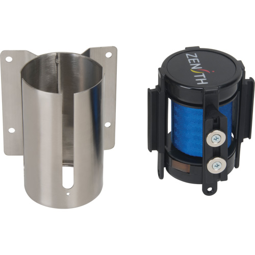 Wall Mount Barrier with Magnetic Tape, Steel, Screw Mount, 7', Blue Tape Helyx Safety & Industrial Supplies