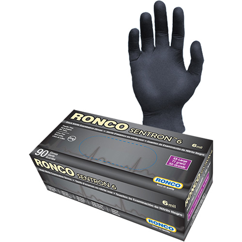 Gants d'examen jetables Sentron 6, 2T-Grand, Nitrile, 6 mils, Sans poudre, Noir, Classe 2 Helyx Safety & Industrial Supplies