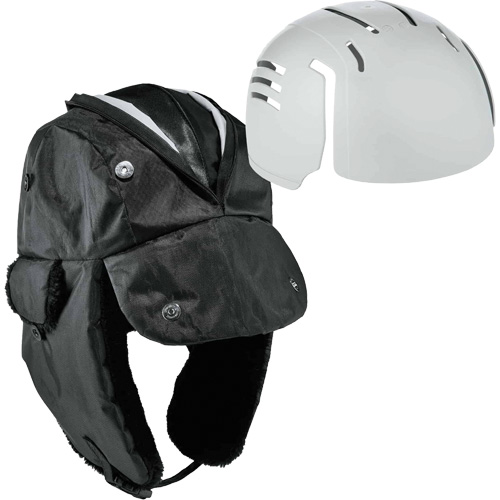 N-Ferno&reg; Zippered Trapper Hat with Bump Cap Insert, Polyurethane/Satin Lining, Medium/Small, Black Helyx Safety & Industrial Supplies