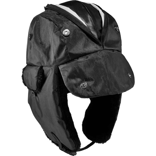 N-Ferno&reg; Zippered Trapper Hat, Polyurethane/Satin Lining, Medium/Small, Black Helyx Safety & Industrial Supplies
