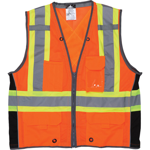 Surveyor Safety Vest, High Visibility Orange, Large, Polyester Helyx Safety & Industrial Supplies