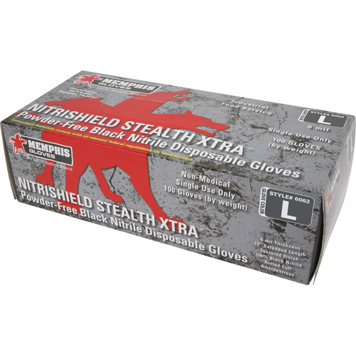 Gants jetables NitriShield Stealth Extra, Grand, Nitrile, 6 mils, Sans poudre, Noir Helyx Safety & Industrial Supplies