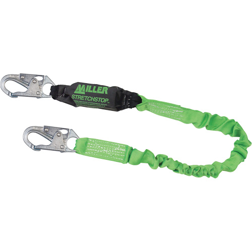 Miller&reg; StretchStop&reg; Shock-Absorbing Lanyard, 6', Locking Snap Hook Center, Locking Snap Hook Leg Ends, Polyester Helyx Safety & Industrial Supplies