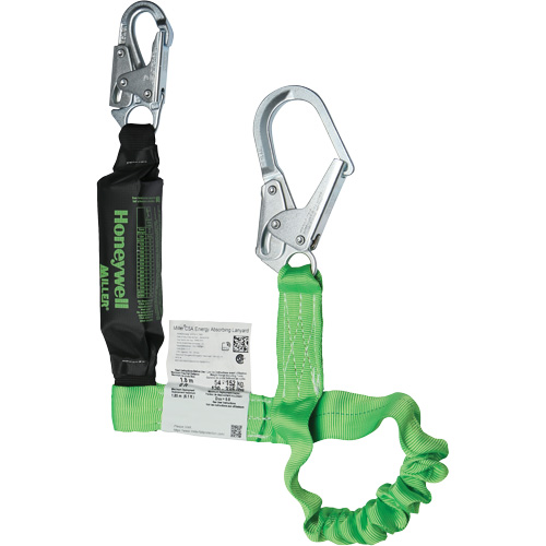 Miller&reg; StretchStop&reg; Shock-Absorbing Lanyard, 6', Locking Rebar Hook Center, Locking Snap Hook Leg Ends, Polyester Helyx Safety & Industrial Supplies