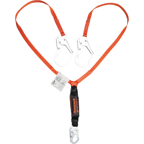 Titan Shock-Absorbing Lanyard, 6', Locking Rebar Hook Center, Locking Snap Hook Leg Ends, Polyester Helyx Safety & Industrial Supplies