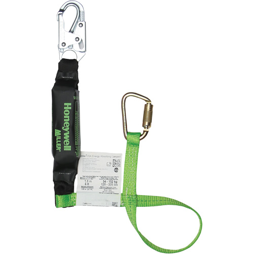Miller&reg; HP Shock-Absorbing Lanyard, 4', Carabiner Center, Locking Snap Hook Leg Ends, Polyester Helyx Safety & Industrial Supplies
