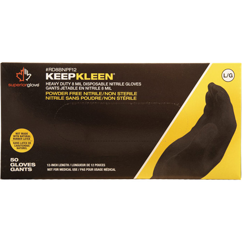 Gants jetables KeepKleen, Grand, Nitrile, 8 mils, Sans poudre, Noir Helyx Safety & Industrial Supplies