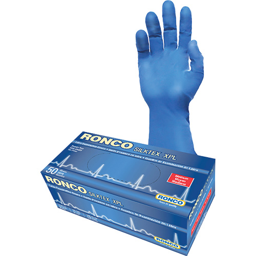 Gant d'examen extra long SilkTex XPL, Moyen, Latex, 13 mils, Sans poudre, Bleu, Classe 2 Helyx Safety & Industrial Supplies