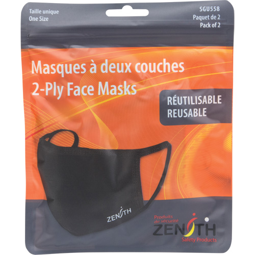 2-Ply Reusable Face Masks, Polyester, Black Helyx Safety & Industrial Supplies