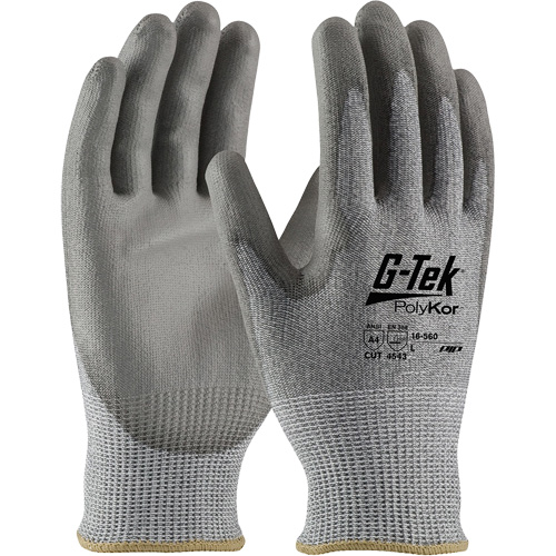Gants r&eacute;sistants aux coupures G-Tek PolyKor, Taille Petit, Calibre 13, Rev&ecirc;tement Polyur&eacute;thane, Enveloppe en Poly&eacute;thyl&egrave;ne, ASTM ANSI niveau A4/EN 388 niveau 5/EN 388 niveau D Helyx Safety & Industrial Supplies