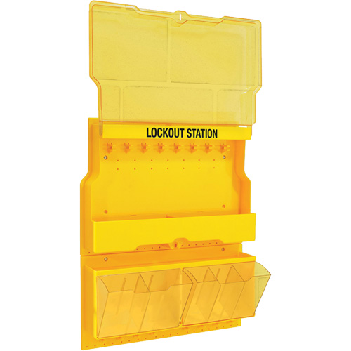 Deluxe Lockout Station with Cover and Trilingual Labels, None Padlocks, 32 Padlock Capacity, Padlocks Not Included Helyx Safety & Industrial Supplies