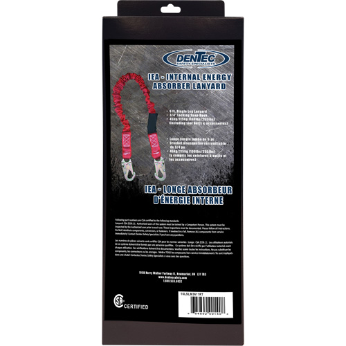 Longe amortisseuse interne ShockSorb, 6', Point d'ancrage &agrave; Crochet mousqueton, Crochet mousqueton aux jambes, Polyester Helyx Safety & Industrial Supplies