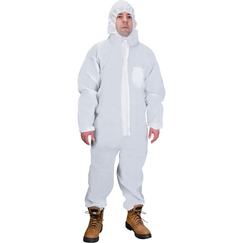 Hooded Coveralls, Medium, White, SMS Helyx Safety & Industrial Supplies