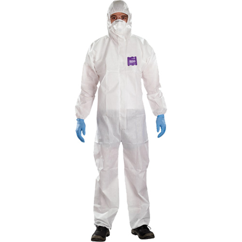 Combinaison 3 pi&egrave;ces avec capuchon AlphaTec Microchem r&eacute;sistant aux produits chimiques, 2T-Grand, Blanc Helyx Safety & Industrial Supplies