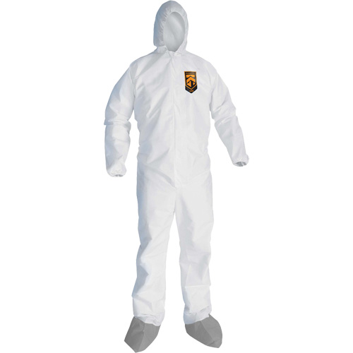 KleenGuardA45 Liquid & Particle Protection Coveralls with Anti-Slip Shoe, Large, Grey/White, Microporous Helyx Safety & Industrial Supplies