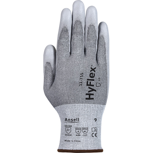 HyFlex&reg; 11-755 Cut Resistant Gloves, Size 6, 18 Gauge, Polyurethane Coated, Polyester/HPPE/Tungsten/Spandex Shell, ASTM ANSI Level A5/EN 388 Level E Helyx Safety & Industrial Supplies
