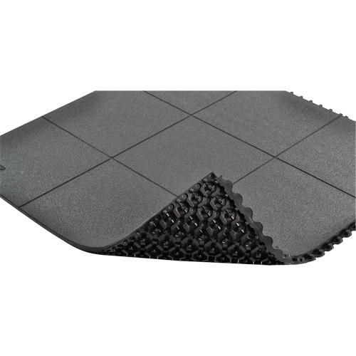 Cushion-Ease&reg; Interlocking Anti-Fatigue Mat, Pebbled, 3' x 3' x 3/4", Black, Natural Rubber Helyx Safety & Industrial Supplies