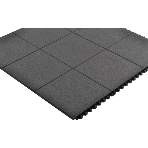 Cushion-Ease&reg; Interlocking Anti-Fatigue Mat, Pebbled, 3' x 3' x 3/4", Black, Natural Rubber Helyx Safety & Industrial Supplies