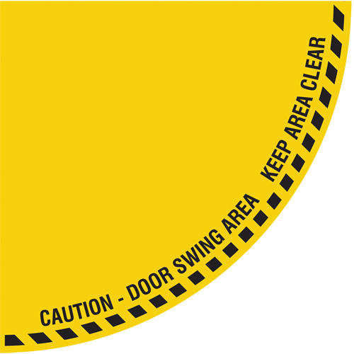 "Caution" Quarter Circle Swing Door Floor Sign, Adhesive, English with Pictogram Helyx Safety & Industrial Supplies