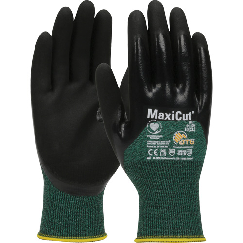 Gants r&eacute;sistants aux coupures dans un milieu de travail huileux ATG MaxiCut, Taille Grand, Calibre 15, Rev&ecirc;tement Nitrile, Enveloppe en Fil technique, ASTM ANSI niveau A2/EN 388 niveau 3/EN 388 niveau B Helyx Safety & Industrial Supplies