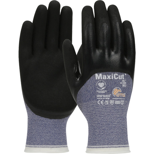 Gants r&eacute;sistants aux coupures dans un milieu de travail huileux ATG MaxiCut, Taille Grand, Calibre 15, Rev&ecirc;tement Nitrile, Enveloppe en Fil technique, ASTM ANSI niveau A3/EN 388 niveau 4/EN 388 niveau C Helyx Safety & Industrial Supplies