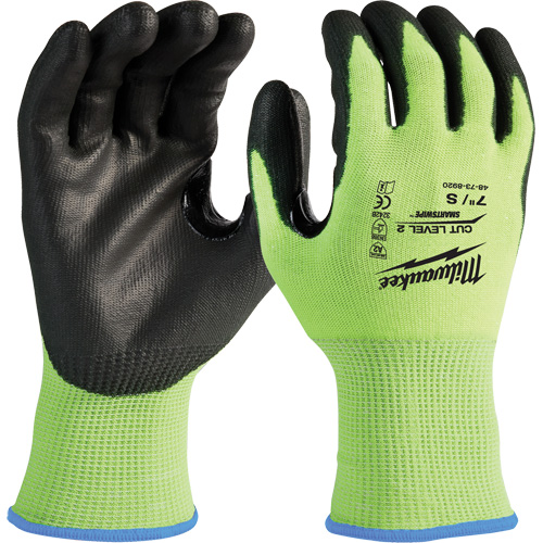 High-Visibility Cut-Resistant Gloves, Size Small, 15 Gauge, Nitrile/Polyurethane Coated, Polyethylene Shell, ANSI/ISEA 105 Level 2 Helyx Safety & Industrial Supplies