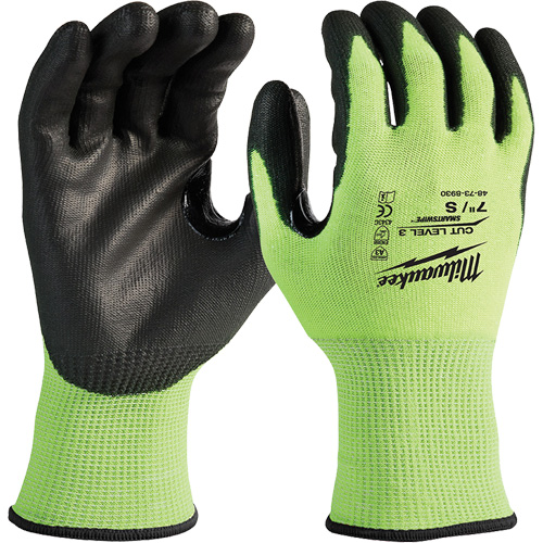 High-Visibility Cut-Resistant Gloves, Size Small, 15 Gauge, Nitrile/Polyurethane Coated, Polyethylene Shell, ANSI/ISEA 105 Level 3 Helyx Safety & Industrial Supplies