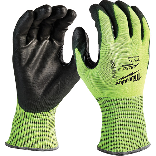 High-Visibility Cut-Resistant Gloves, Size Small, 13 Gauge, Nitrile/Polyurethane Coated, Polyethylene Shell, ANSI/ISEA 105 Level 4 Helyx Safety & Industrial Supplies