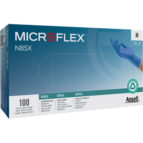Gants Microflex N85, T-petit, Nitrile, 3,5 mils, Sans poudre, Bleu, Classe 2 Helyx Safety & Industrial Supplies