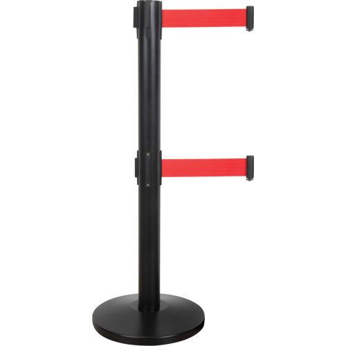 Dual Belt Crowd Control Barrier, Steel, 35" H, Red Tape, 7' Tape Length Helyx Safety & Industrial Supplies