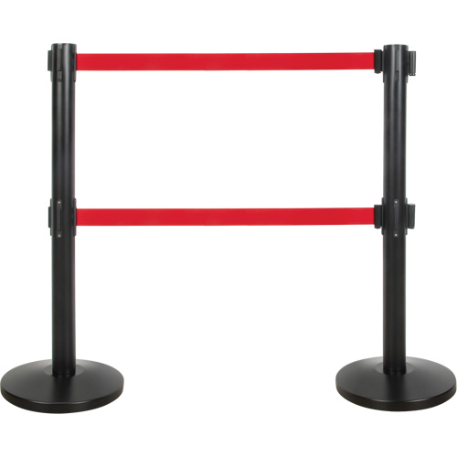 Dual Belt Crowd Control Barrier, Steel, 35" H, Red Tape, 7' Tape Length Helyx Safety & Industrial Supplies