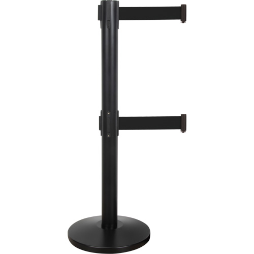 Dual Belt Crowd Control Barrier, Steel, 35" H, Black Tape, 7' Tape Length Helyx Safety & Industrial Supplies