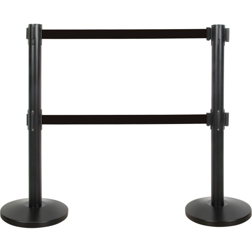 Dual Belt Crowd Control Barrier, Steel, 35" H, Black Tape, 7' Tape Length Helyx Safety & Industrial Supplies