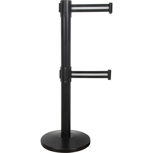 Dual Belt Crowd Control Barrier, Steel, 35" H, Black/White Tape, 7' Tape Length Helyx Safety & Industrial Supplies