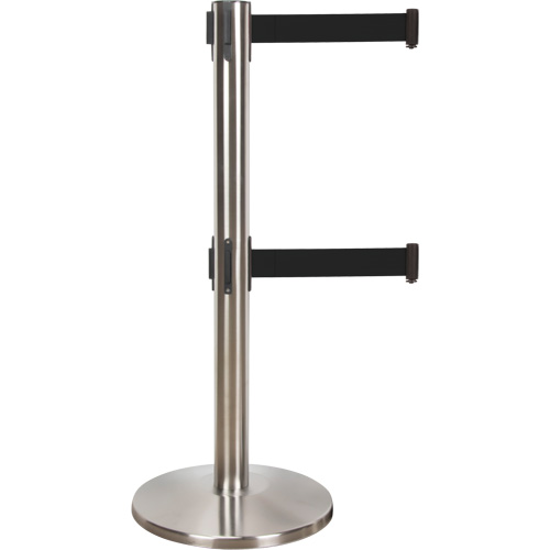 Dual Belt Crowd Control Barrier, Steel, 35" H, Black Tape, 7' Tape Length Helyx Safety & Industrial Supplies